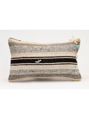 El Yapımı Kilimden Yapılmış Vintage Kırlent Kılıfı, Yün, 30X50 cm