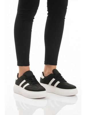 Aspor Siyah Beyaz Yüksek Taban Bağcıklı Unisex Sneaker
