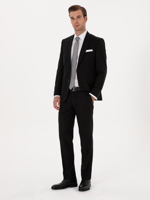 Cacharel Erkek Siyah Slim Fit %100 Yün Mono Yaka Basic Takım Elbise 50310082-VR046