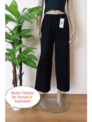 Kadın  Düz Renk Geniş Paça Pamuklu Penye Basic Pantolon