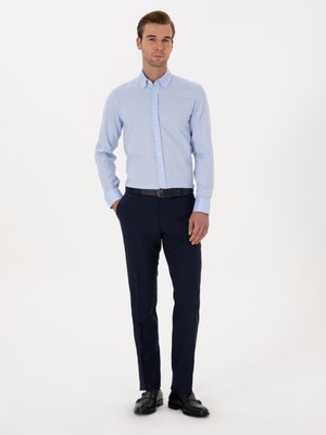 Cacharel Erkek Açık Mavi Slim Fit %100 Pamuk Yakası Düğmeli Oxford Gömlek 50319721-VR003