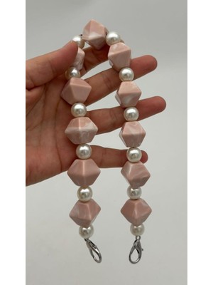 Angel Çanta Aksesuar 40 cm Pudra Renk Incili Çanta Sapı Kancalı