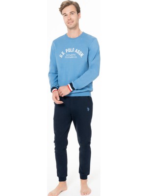 Erkek Dar Paça Yazı Baskılı 2 Iplik Dokuma Kışlık Ev Giyim Alt Üst Takım