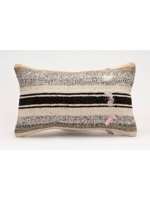 El Yapımı Kilimden Yapılmış Vintage Kırlent Kılıfı, Yün, 30X50 cm