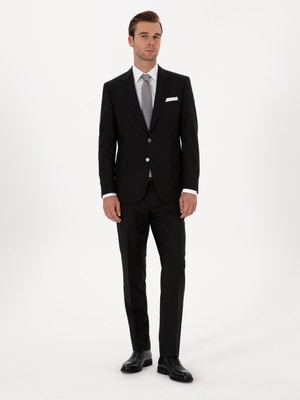 Cacharel Erkek Siyah Slim Fit %100 Yün Mono Yaka Basic Takım Elbise 50310082-VR046