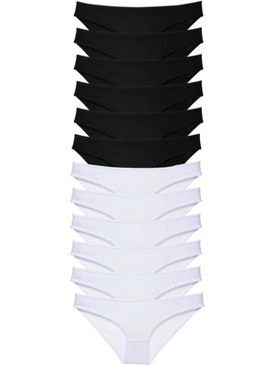 Litaetrend 12 Adet Eko Set Likralı Kadın Slip Külot Siyah Beyaz