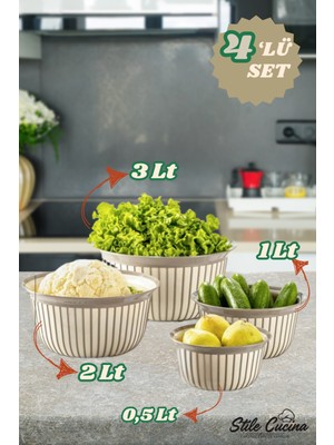 4 Parça Linea Yuvarlak Pratik Kase Çeyiz Seti 1X(500 Ml) 1x(1-2-3 Litre)