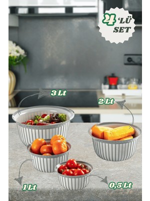 4 Parça Linea Yuvarlak Pratik Kase Çeyiz Seti 1X(500 Ml) 1x(1-2-3 Litre)