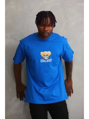 Unisex Baskılı Oversize T-Shirt - Mavi