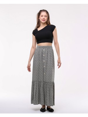 Önden Düğmeli Tek Fırfırlı Uzun Çingene Etek