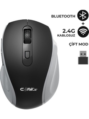Claw’s Genius Dual V2 Pixart PAW3065 Sensörlü Bluetooth + 2.4g Wi-Fi Çift Mod Kompakt Sessiz Click Kablosuz Mouse - Siyah (Windows & Mac Uyumlu)