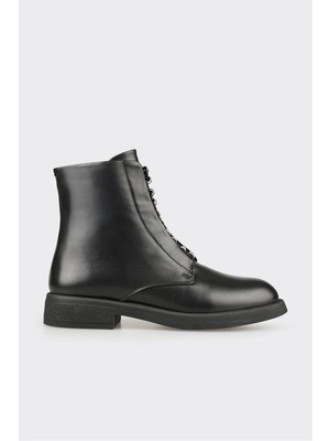 Siyah Deri Kadın Günlük Düz Bot