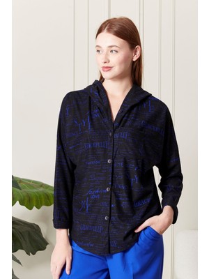 Süet Kadife Kapüşonlu Oversize Gömlek-Pera