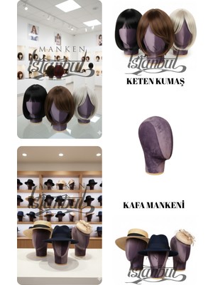 Manken İstanbul Bayan Kumaş Kaplı Polyester Kafa Mankeni Aksesuar Mankeni Şapka Mankeni Peruk Mankeni