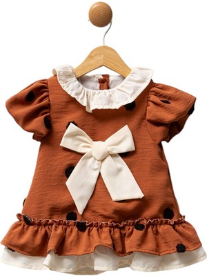 Celira Kiremit Bebek Elbise Puantiyeli Fiyonk Detaylı 3-18 Ay