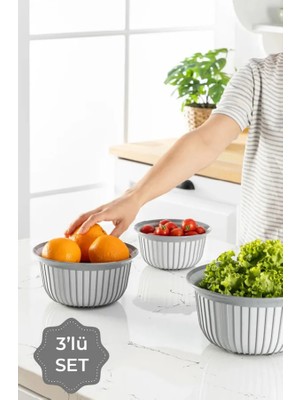Stile Cucina 3'lü Ekonomik Linea Yuvarlak Kase Seti Yeşil 3x (1 Litre- 2 Litre- 3 Litre)