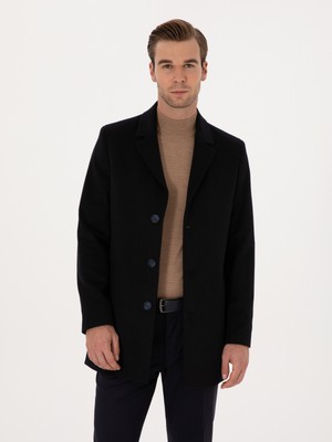 Cacharel Erkek Lacivert Yün Karışımlı Palto Uzun Kol Extra Slim Fit 54 Beden