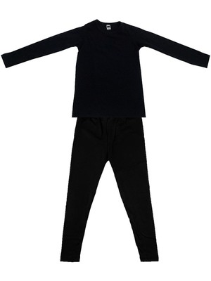 Çocuk Siyah Uzun Kol Viskon Şardonlu Takım Termal Giyim & Içlik