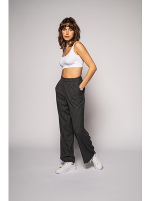 Kadın Antrasit Çift Pileli Pantolon