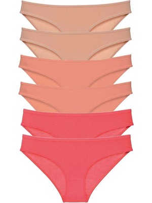 Litaetrend 6 Adet Süper Eko Set Likralı Kadın Slip Külot Ten Pudra Fuşya