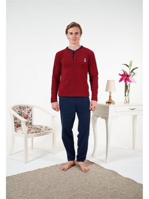 Estiva Düz Renk Uzun Kol Polar Erkek Pijama Takım