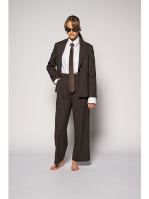 Kadın Acı Kahve Çift Pileli Pantolon