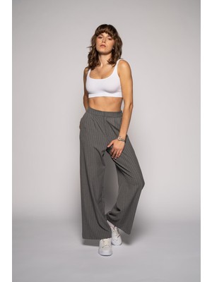 Kadın Gri Çift Pileli Pantolon