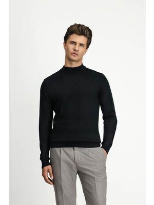Kiğılı Yarım Balıkçı Yaka Regular Fit Yünlü Basic Örme Triko Kazak