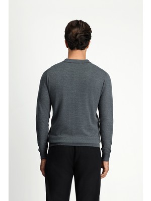 Kiğılı Polo Yaka Düğmeli Regular Fit Sıcak Tutan Yünlü Triko Kazak