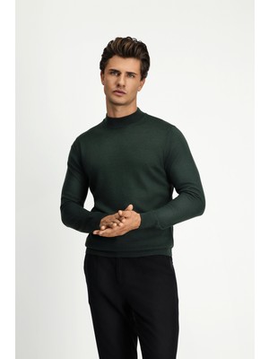 Kiğılı Yarım Balıkçı Yaka Regular Fit Yünlü Basic Örme Triko Kazak