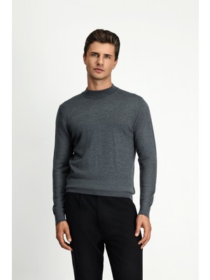 Kiğılı Yarım Balıkçı Yaka Regular Fit Yünlü Basic Örme Triko Kazak