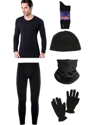 Bonbonetti Erkek Termal Set Polar Eldiven Şapka Boyunluk ve Termal Çorap