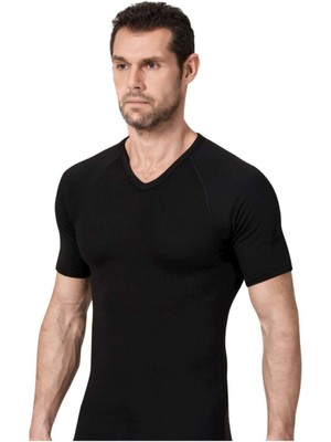 Erkek Siyah Termal V Yaka Kısa Kol Atlet 173