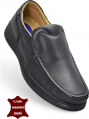 9575 Ortopedik Taban Siyah Hakiki Deri Erkek Ayakkabı Yazlık Mevsimlik