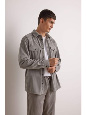 DeFacto Regular Fit Fitilli Kadife Uzun Kollu Gömlek F1518AX25AU