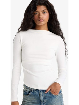 DeFacto Slim Fit Dar Kesim Kayık Yaka Ribana Uzun Kollu Tişört G1581AX25AU