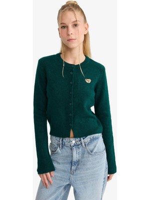 DeFacto Slim Fit Dar Kesim Bisiklet Yaka Düğmeli Hırka F1744AX25WN