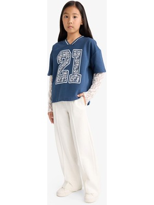 DeFacto Kız Çocuk 2'li Takım Dantel Detayli Uzun Kollu Tişört Eşofman Altı G1640A825AU