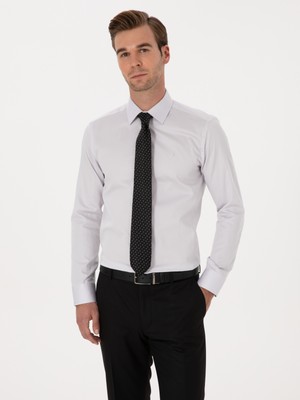 Cacharel Erkek Açık Gri Slim Fit %100 Pamuk Klasik Gömlek 50318179-VR001