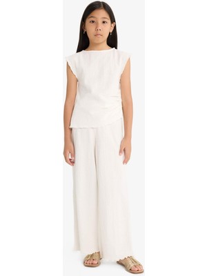 DeFacto 2'li Takım Brode Kolsuz Bluz Geniş Paça Pantolon Kız Çocuk G1824A825AU