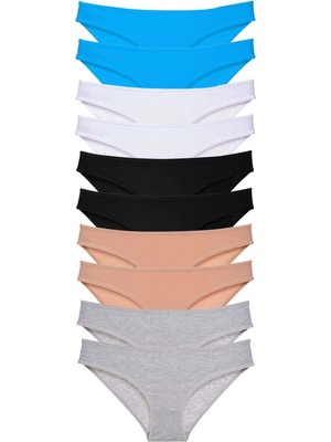 Litaetrend 10 Adet Süper Eko Set Likralı Kadın Slip Siyah Ten Gri Beyaz Mavi