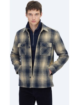 Lacivert Regular Fit Dokuma Overshırt