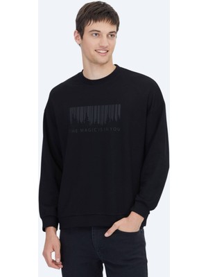 Siyah Bisiklet Yaka Baskılı Sweatshırt