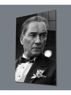 Atatürk Portre Dikey Cam Tablo Hediyelik Büyük Tablo Ev Ofis Dekoru