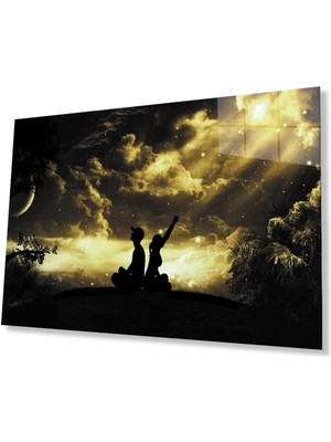 Yıldızlı Gecede Insan Manzarası Cam Tablo 4mm Dayanıklı Temperli Cam Human Landscape In The Starry