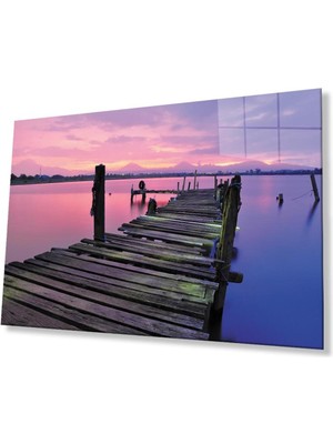 Gün Batımı Iskele Cam Tablo 4mm Dayanıklı Temperli Cam Sunset Pier Glass Wall Art