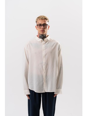 Erkek Uzun Kol Oversize Vual Gömlek Beyaz