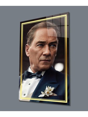 Atatürk Portre Dikey Cam Tablo Hediyelik Büyük Tablo Ev Ofis Dekoru