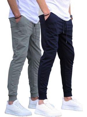 Lacivert/füme Paçası Lastikli 2'li Paket Erkek Eşofman Altı E7446