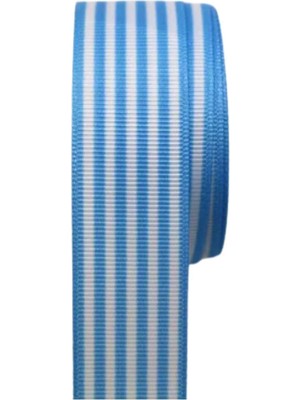 Tafta Çizgi Desen Kurdele 25 mm Mavi 10 Metre